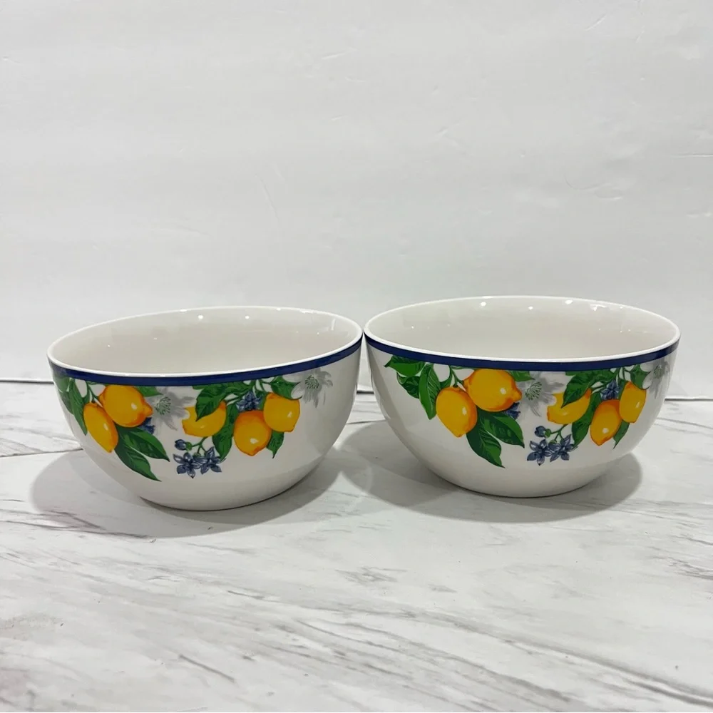 Royal Norfolk Lemon Floral Patterned Ceramic Cereal Soup Bowls 22 Oz. (Set Of 2)